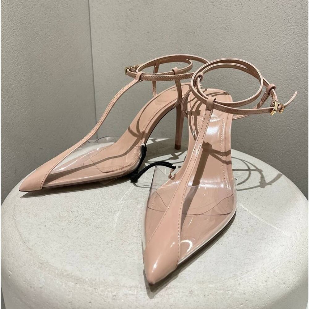 Zara NWT Beige Clear Vinyl Slingback Pointed Toe Heels 7.5 8 - Picture 12 of 16